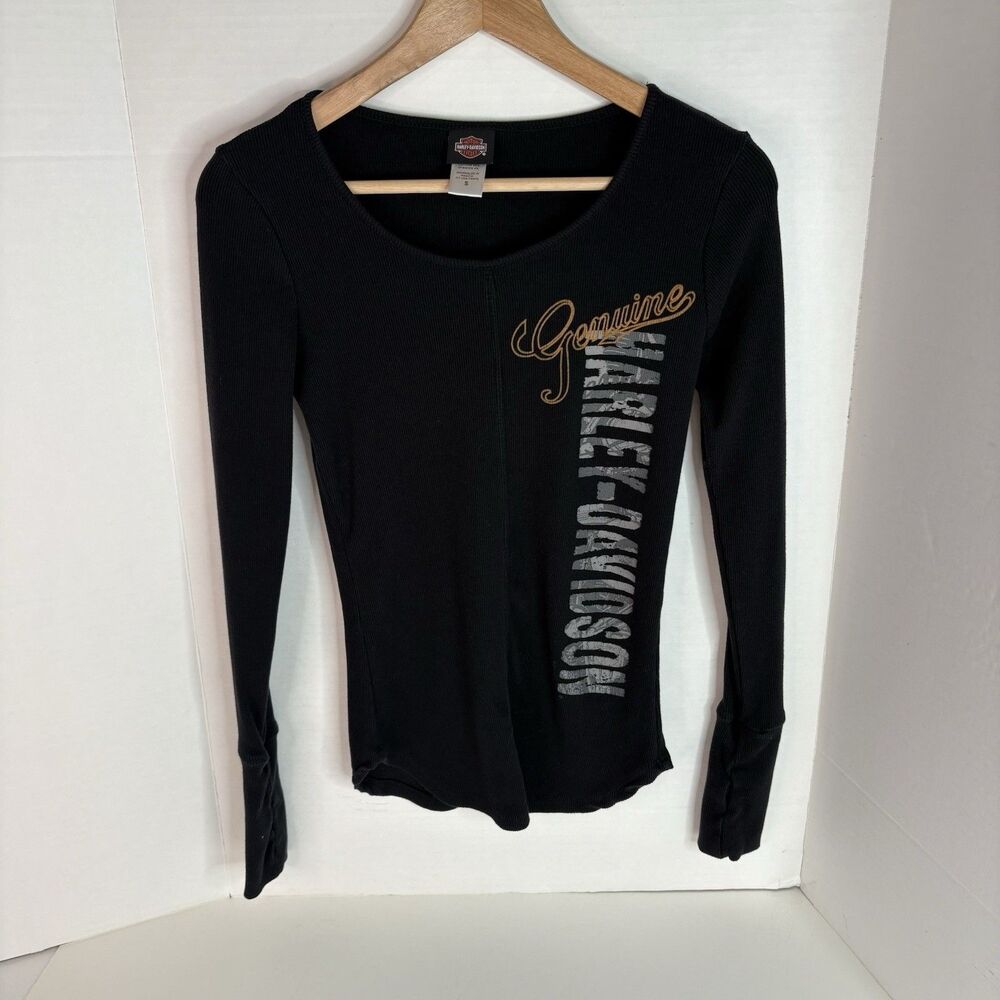 Harley Davidson Graphic Long Sleeve Shirt, Womens Small, Black, Roosters SC Iowa